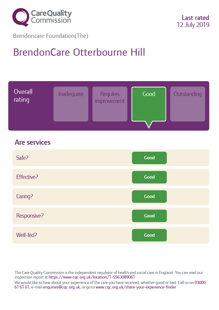 Brendoncare Otterbourne Hill Mews Good CQC rating