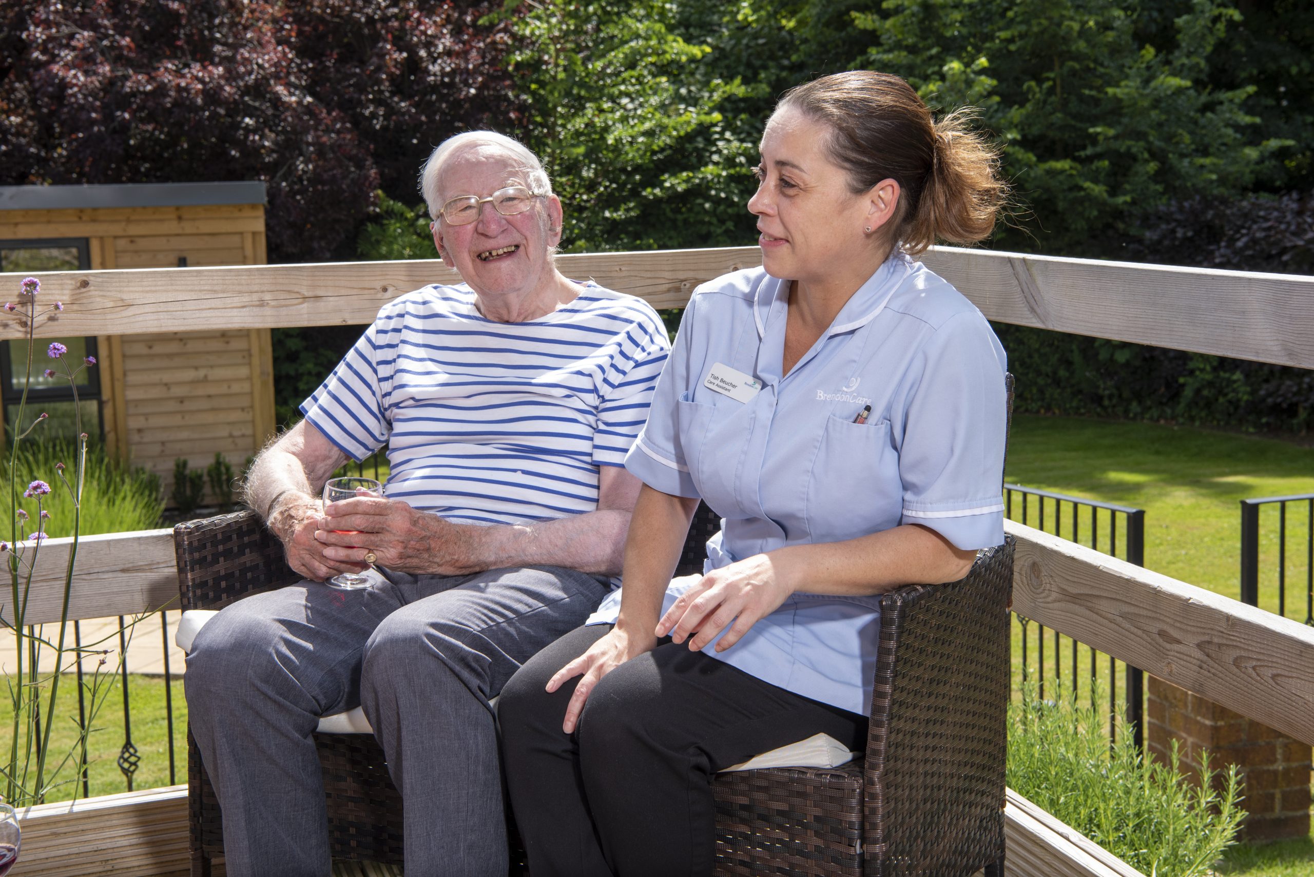 Meadway resident and carer enjoying the sunshine